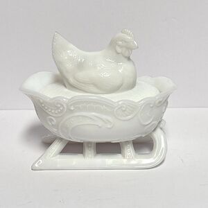 Antique Hen on Sleigh Westmoreland Hen On Nest Milk Glass-RARE
